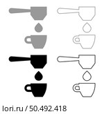 Coffee drop in cup filtering cuping portafilter drip set icon grey black color vector illustration image simple solid fill outline contour line thin flat style. Coffee drop in cup filtering cuping portafilter drip set icon grey black color vector illustration image solid fill outline contour line thin flat style. Стоковая иллюстрация, агентство Ingram Publishing / Фотобанк Лори