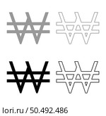 Symbol won Korea money sign KRW currency monetary set icon grey black color vector illustration image simple solid fill outline contour line thin flat style. Symbol won Korea money sign KRW currency monetary set icon grey black color vector illustration image solid fill outline contour line thin flat style. Стоковая иллюстрация, агентство Ingram Publishing / Фотобанк Лори