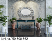 3D illustration mockup photo frame on beautiful wall in gallery hall or lobby of luxury building, Decorated with scandinavian style interior and natural rendering. Стоковое фото, агентство Ingram Publishing / Фотобанк Лори