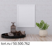 3D illustration mockup photo frame on beautiful wall in gallery hall or lobby of luxury building, Decorated with scandinavian style interior and natural rendering. Стоковое фото, агентство Ingram Publishing / Фотобанк Лори