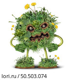 Lawn Weeds character and weed monster as dandelion with clover crab grass pest weeds problem as a symbol for herbicide use in the garden or gardening for lawn care. Стоковое фото, агентство Ingram Publishing / Фотобанк Лори