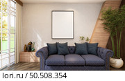 3D illustration, Mockup photo frame on the wall of living room, Interior of comfortable with luxury sofa and beautiful furniture, rendering. Стоковое фото, агентство Ingram Publishing / Фотобанк Лори