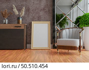 3D illustration, Mockup photo frame in living room, Interior of comfortable with luxury furniture and decorate in minimal style with houseplant in pot, rendering. Стоковое фото, агентство Ingram Publishing / Фотобанк Лори