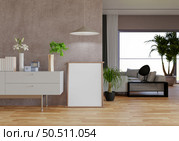 3D illustration, Mockup photo frame in living room, Interior of comfortable with luxury furniture and decorate in minimal style with houseplant in pot, rendering. Стоковое фото, агентство Ingram Publishing / Фотобанк Лори