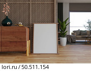 3D illustration, Mockup photo frame in living room, Interior of comfortable with luxury furniture and decorate in minimal style with houseplant in pot, rendering. Стоковое фото, агентство Ingram Publishing / Фотобанк Лори