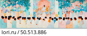 An Impressionistic Gathering: Figures in Pastel Hues Underneath a Floral Canopy. Стоковое AI-изображение, AI-художник Данила Большаков / Фотобанк Лори