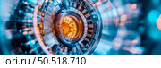 Intricate Core of a Fusion Reactor: A Glowing Technological Marvel. Стоковое AI-изображение, AI-художник Данила Большаков / Фотобанк Лори