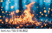 Blazing Embers: A Close-Up of Fiery Combustion with Bokeh Lights. Стоковое AI-изображение, AI-художник Данила Большаков / Фотобанк Лори