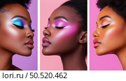 Stunning Profile Portraits of Black Women with Vibrant Makeup. Стоковое AI-изображение, AI-художник Данила Большаков / Фотобанк Лори