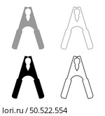 Electrical clip terminal to battery car crocodile shape set icon grey black color vector illustration image simple solid fill outline contour line thin flat style. Electrical clip terminal to battery car crocodile shape set icon grey black color vector illustration image solid fill outline contour line thin flat style. Стоковая иллюстрация, агентство Ingram Publishing / Фотобанк Лори