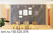 Dining table with flower vases, candlesticks and picture frames. Стоковое фото, агентство Ingram Publishing / Фотобанк Лори