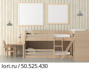 Bedroom with bunk bed and picture wall frame, 3d style. Стоковое фото, агентство Ingram Publishing / Фотобанк Лори