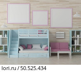 Bedroom with bunk bed and picture wall frame, 3d style. Стоковое фото, агентство Ingram Publishing / Фотобанк Лори