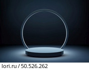 Product display with style and sophistication using this modern luxury concept. A 3D realistic blue podium stand, surrounded by a circle border backdrop, showcases your product in a visually appealing way. Стоковая иллюстрация, агентство Ingram Publishing / Фотобанк Лори