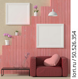 The living room is decorated with sofa and picture frames, 3D style. Стоковое фото, агентство Ingram Publishing / Фотобанк Лори