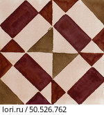 Watercolor illustration of portuguese ceramic tiles pattern. Single square tile. Стоковое фото, агентство Ingram Publishing / Фотобанк Лори