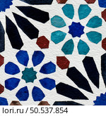 Watercolor illustration of portuguese ceramic tiles pattern. Single square tile. Стоковое фото, агентство Ingram Publishing / Фотобанк Лори