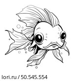 Black and White Cartoon Illustration of Goldfish Fish Animal for Coloring Book. Стоковая иллюстрация, агентство Ingram Publishing / Фотобанк Лори