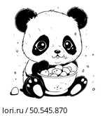 Cute panda bear sitting in a bowl with food. Vector illustration. Стоковая иллюстрация, агентство Ingram Publishing / Фотобанк Лори