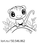Cute leopard gecko sitting on the branch. Vector illustration. Стоковая иллюстрация, агентство Ingram Publishing / Фотобанк Лори