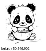Cute panda bear with a bowl of nuts. Vector illustration. Стоковая иллюстрация, агентство Ingram Publishing / Фотобанк Лори