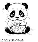Cute panda with a bowl of food. Vector illustration. Стоковая иллюстрация, агентство Ingram Publishing / Фотобанк Лори