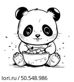 Cute panda eating from a bowl of food. Vector illustration. Стоковая иллюстрация, агентство Ingram Publishing / Фотобанк Лори