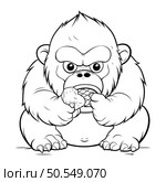 Gorilla Eating Ice Cream   Black and White Cartoon Illustration. Стоковая иллюстрация, агентство Ingram Publishing / Фотобанк Лори