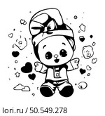 Cute cartoon christmas elf with hearts. Vector illustration for coloring book. Стоковая иллюстрация, агентство Ingram Publishing / Фотобанк Лори