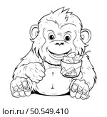 Monkey eating ice cream   Coloring book for adults   Illustration. Стоковая иллюстрация, агентство Ingram Publishing / Фотобанк Лори