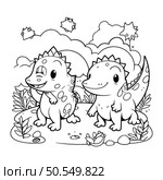Cute dinosaurs couple coloring book vector illustration. Cartoon stegosaurus. Стоковая иллюстрация, агентство Ingram Publishing / Фотобанк Лори