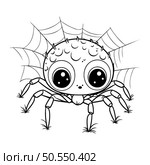 Cute cartoon spider. Black and white vector illustration for coloring book. Стоковая иллюстрация, агентство Ingram Publishing / Фотобанк Лори