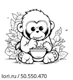 Monkey Cartoon Mascot Character With A Bowl Of Fruits. Стоковая иллюстрация, агентство Ingram Publishing / Фотобанк Лори