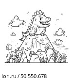 cute tyrannosaurus rex at nature cartoon vector illustration graphic design. Стоковая иллюстрация, агентство Ingram Publishing / Фотобанк Лори