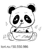Cute panda eating a bowl of rice. Vector illustration. Стоковая иллюстрация, агентство Ingram Publishing / Фотобанк Лори