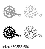Crankset cogwheel sprocket crank length with gear for bicycle cassette system bike set icon grey black color vector illustration image simple solid fill outline contour line thin flat style. Crankset cogwheel sprocket crank length with gear for bicycle cassette system bike set icon grey black color vector illustration image solid fill outline contour line thin flat style. Стоковая иллюстрация, агентство Ingram Publishing / Фотобанк Лори