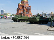 Модернизированная боевая машина пехоты БМП-3М на улице Мира, подготовка к параду. Волгоград, Россия. Редакционное фото, фотограф Андрей Цыганков / Фотобанк Лори