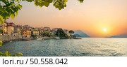 Varenna scenic sunset view in Como lake, Italy. Стоковое фото, агентство Ingram Publishing / Фотобанк Лори