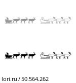 Santa Claus in a reindeer wagon chariot with sled set icon grey black color vector illustration image simple solid fill outline contour line thin flat style. Santa Claus in a reindeer wagon chariot with sled set icon grey black color vector illustration image solid fill outline contour line thin flat style. Стоковая иллюстрация, агентство Ingram Publishing / Фотобанк Лори
