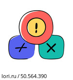 A fun and playful illustration of three colorful shapes with warning and cancel symbols. Perfect for websites. apps. and social media content. Стоковая иллюстрация, агентство Ingram Publishing / Фотобанк Лори