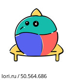 A cute. cartoon style illustration of a colorful orb with a yellow spike on top. sitting on a yellow base. Perfect for childrens books. playful branding. or fun social media content. Стоковая иллюстрация, агентство Ingram Publishing / Фотобанк Лори