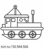 A simple line drawing of a toy boat. perfect for childrens books. educational resources. or crafting projects. This adorable illustration can be used to teach children about boats. seafaring. and water transportation. Стоковая иллюстрация, агентство Ingram Publishing / Фотобанк Лори