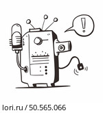 Hand drawn illustration of a quirky robot with a speech bubble. perfect for tech and AI concepts. Стоковая иллюстрация, агентство Ingram Publishing / Фотобанк Лори
