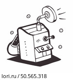 A quirky. hand drawn illustration of a futuristic robot with a large antenna and a playful. cartoon style. Perfect for adding a touch of whimsy to projects related to technology. innovation. or sci fi. Стоковая иллюстрация, агентство Ingram Publishing / Фотобанк Лори