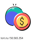 A colorful and playful illustration of a dollar coin with a blue and green circle behind it. Perfect for adding a touch of whimsy to financial designs. Стоковая иллюстрация, агентство Ingram Publishing / Фотобанк Лори