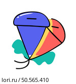 A colorful and playful illustration of a stylized parachute in flight. Perfect for adding a touch of whimsy and adventure to designs. Стоковая иллюстрация, агентство Ingram Publishing / Фотобанк Лори