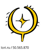 Hand drawn. cartoonish illustration of a golden crescent moon with a sparkling star. Perfect for branding. websites. and designs for astrology. magic. and spirituality themes. Стоковая иллюстрация, агентство Ingram Publishing / Фотобанк Лори
