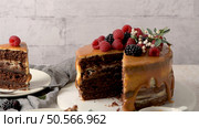 Delicious caramel cake with blackberries and raspberries. Стоковое фото, агентство Ingram Publishing / Фотобанк Лори