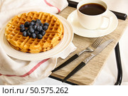 Warm Waffle Breakfast with blueberry and homemade coffee. Стоковое фото, агентство Ingram Publishing / Фотобанк Лори