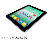 Mobility and modern wireless telecommunication technology business concept: tablet computer PC  with colorful interface isolated on white background. Стоковое фото, агентство Ingram Publishing / Фотобанк Лори